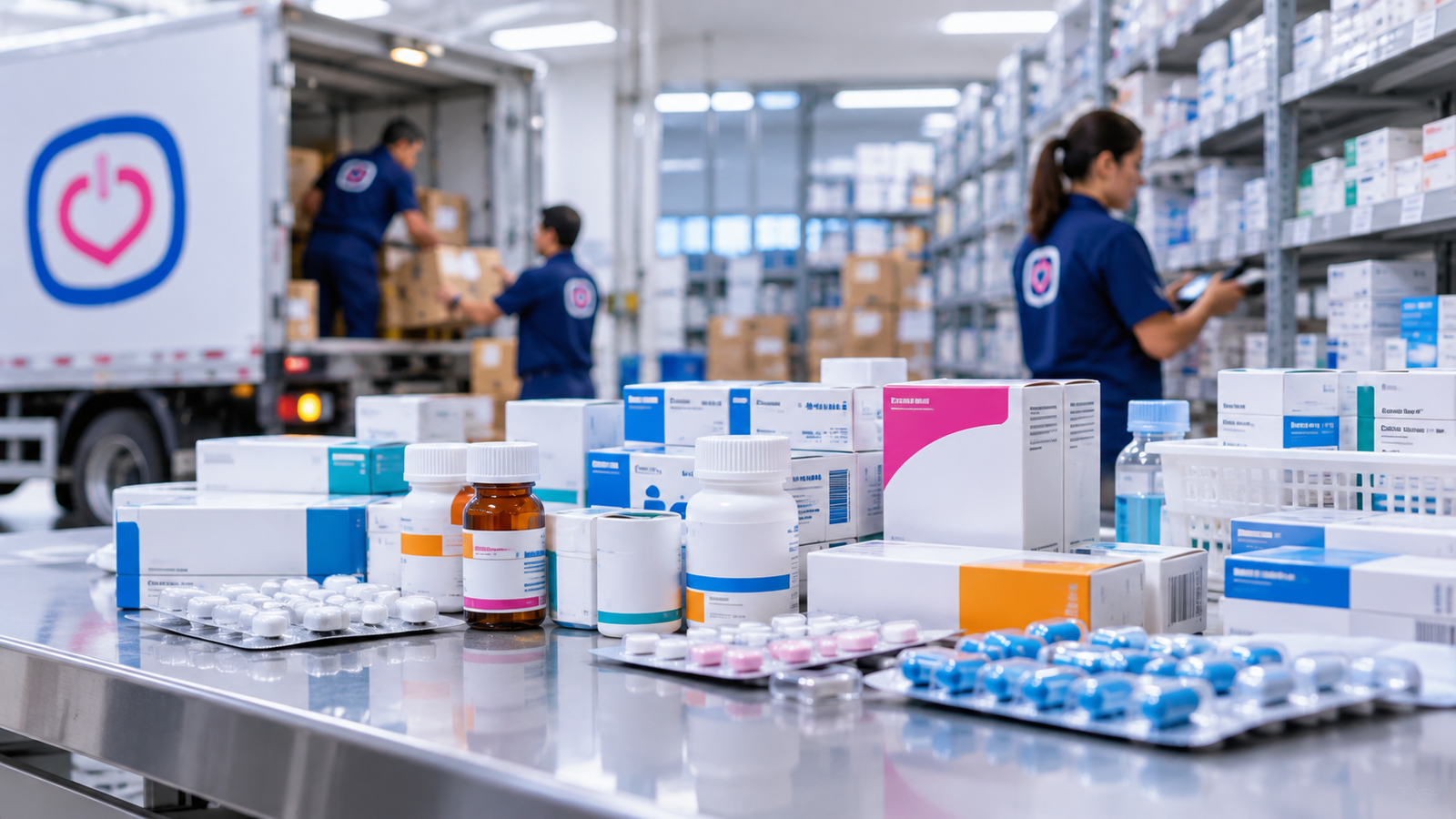 Productos farmacéuticos organizados en una operación de distribución FDS